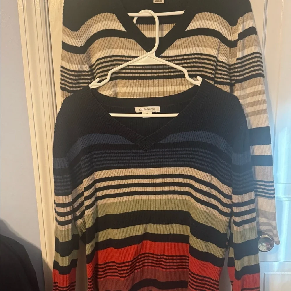 🧶 Liz Claiborne Women’s Striped Cotton Sweaters – Size XL (Lot of 2) - Picture 2 of 12